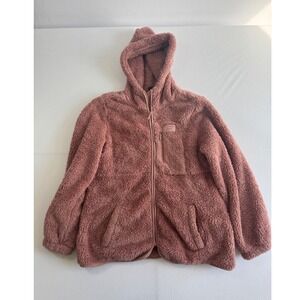 Reebok Fleece Hoodie Women XL Dusty Rose Sherpa Full Zip Teddy Jacket